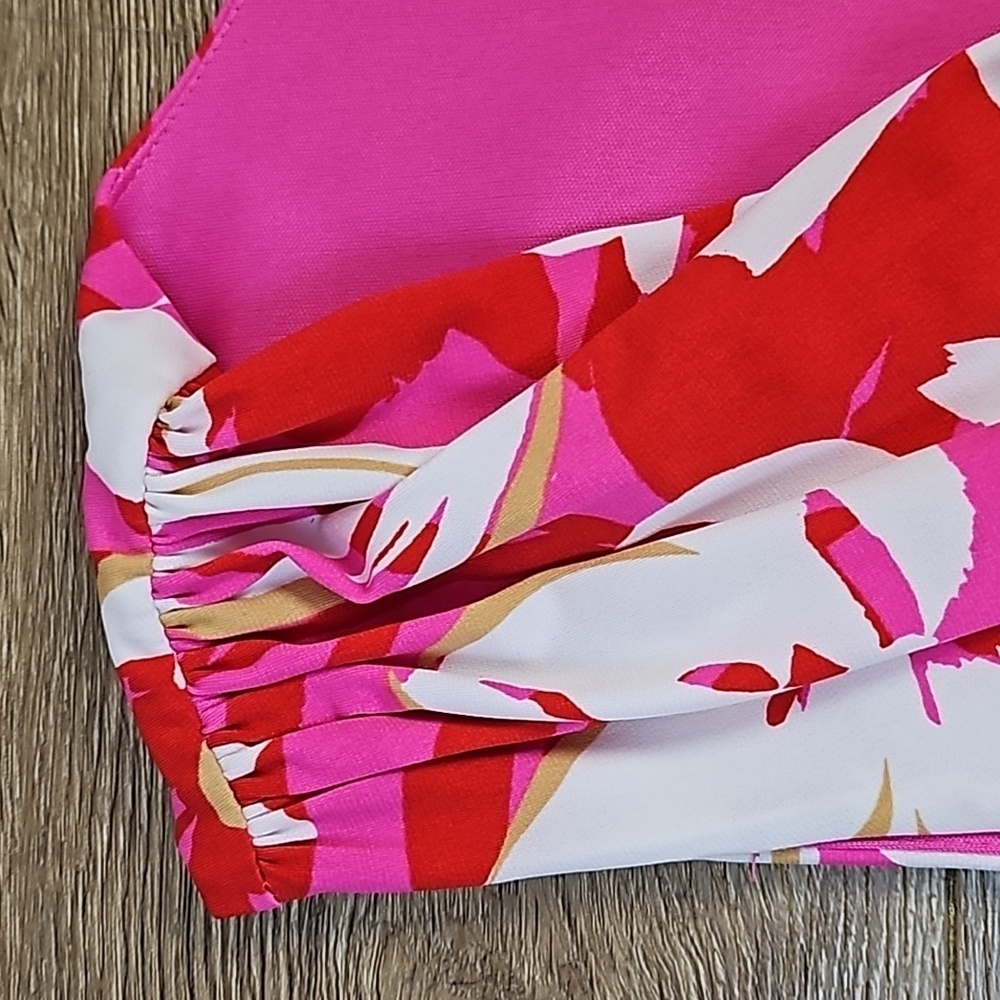 Vince Camuto Stretch Jersey Pink Red White Floral Sleeveless V Neck Maxi Dress - Picture 6 of 16